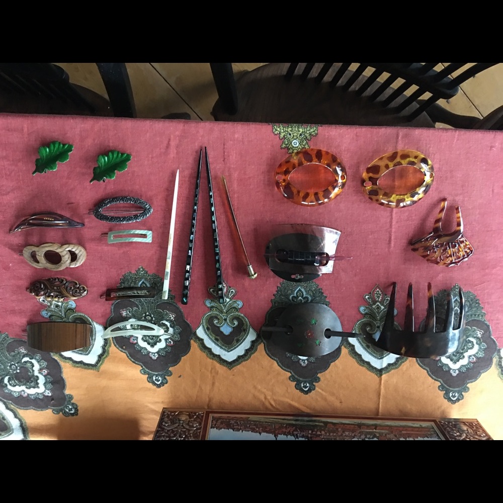 Vintage antique hair barrettes pins tortoise combs